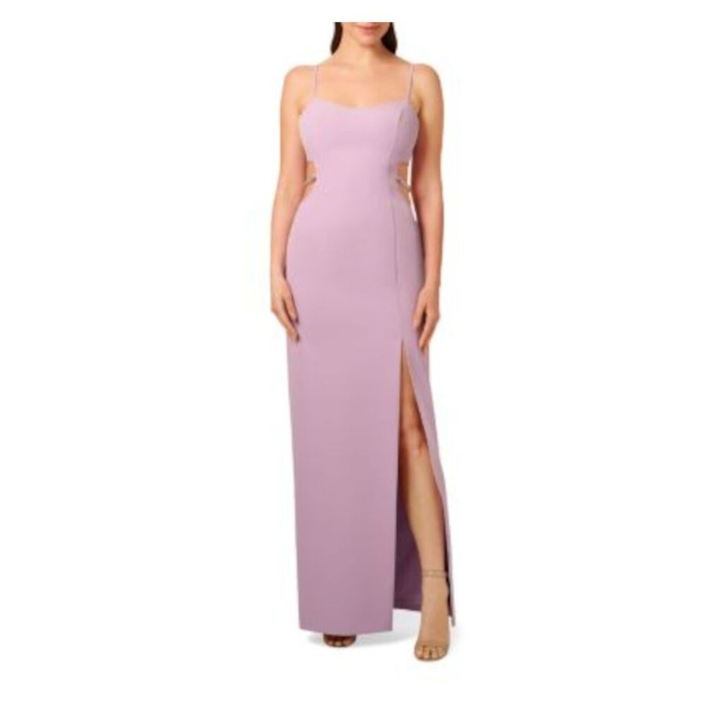 LIV FOSTER Womens Purple Chain Accent High Slit Lined Spaghetti Strap Dress 6